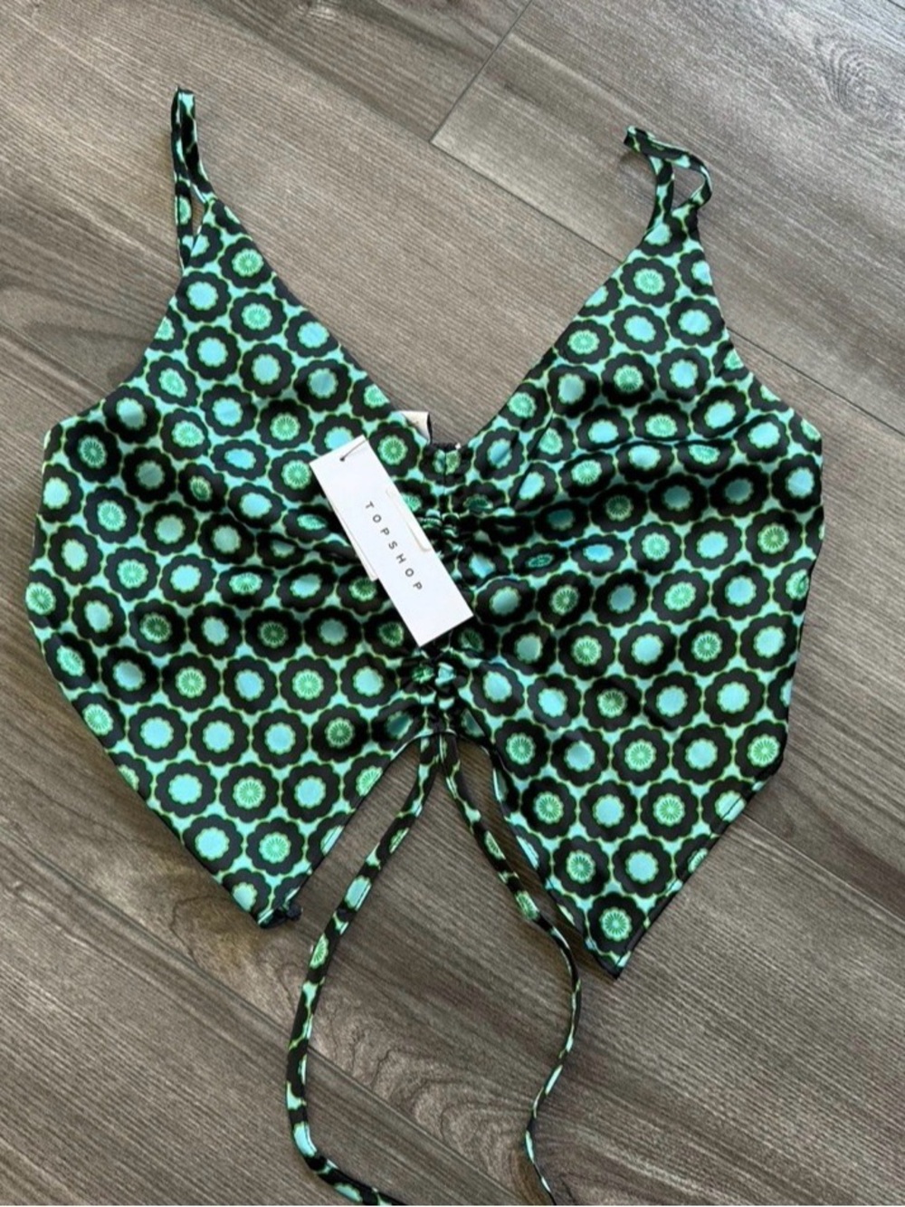 Topshop Black and Green Floral Tie-Front Crop Top
